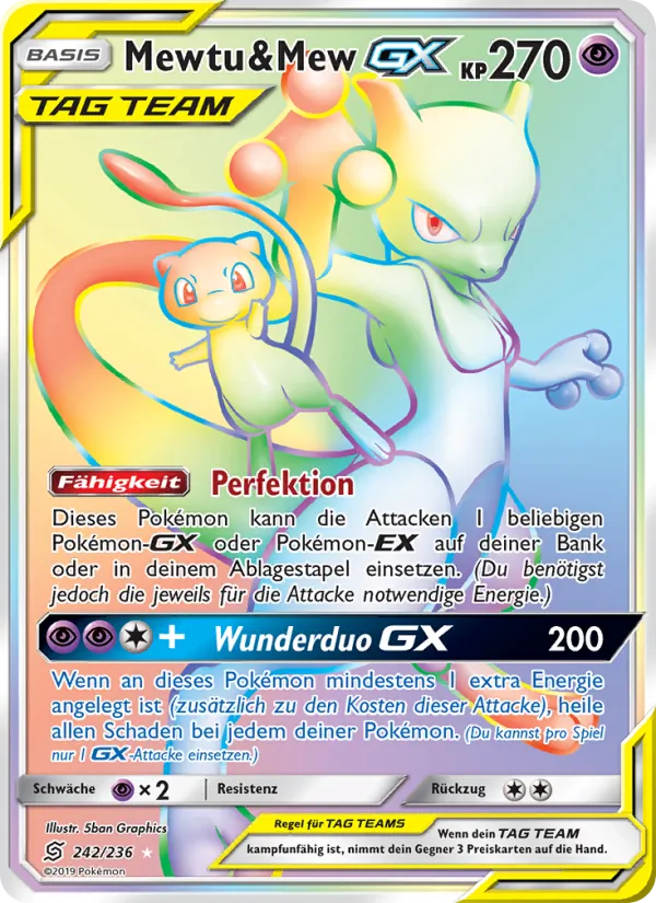 Karte Mewtu & Mew GX aus Bund der Gleichgesinnten, Nummer 242/236