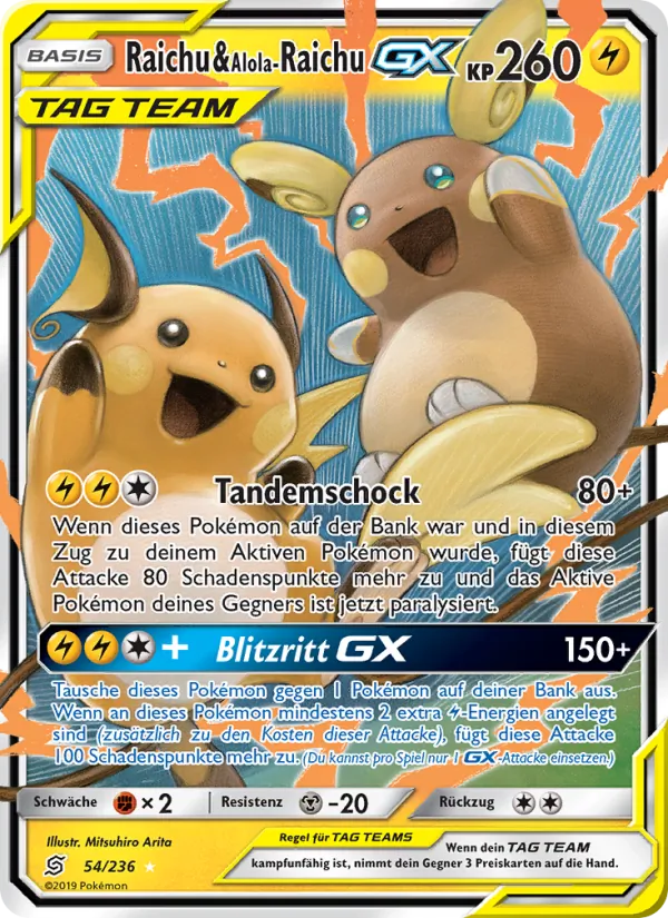 Karte Raichu & Alola-Raichu GX aus Bund der Gleichgesinnten, Nummer 54/236