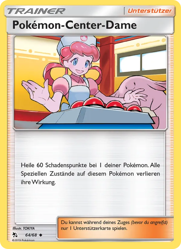 Karte Pokémon-Center-Dame aus Verborgenes Schicksal, Nummer 64/68