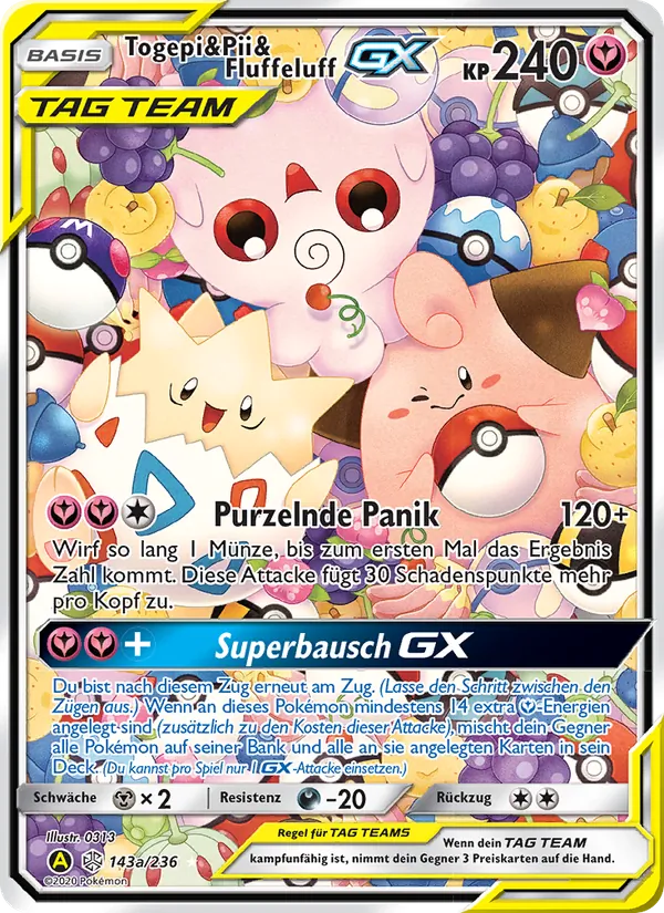 Karte Togepi & Pii & Fluffeluff GX aus Welten im Wandel, Nummer 143/236