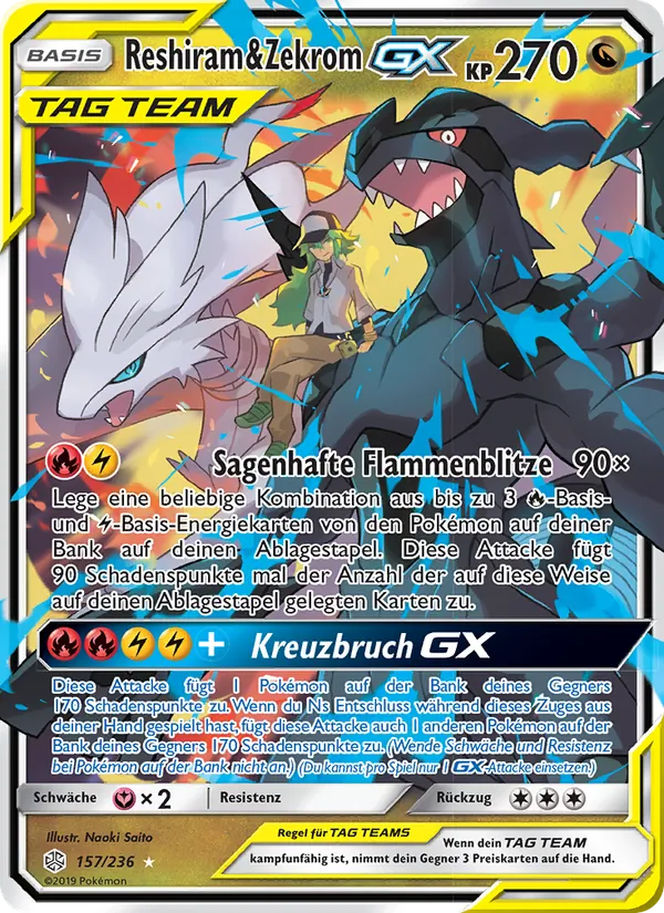 Karte Reshiram & Zekrom GX aus Welten im Wandel, Nummer 157/236