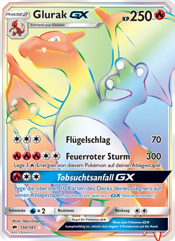 Karte Glurak GX aus Nacht in Flammen, Nummer 150/147