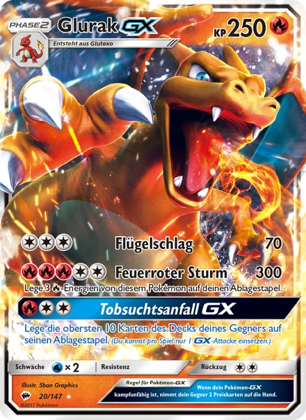 Karte Glurak GX aus Nacht in Flammen, Nummer 20/147
