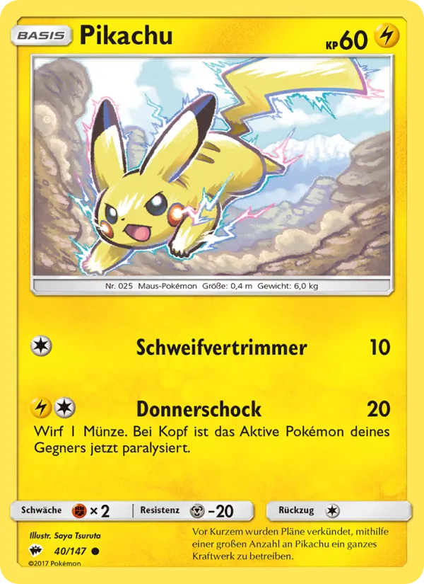 Karte Pikachu aus Nacht in Flammen, Nummer 40/147