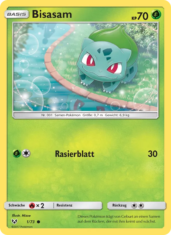 Kartu Bulbasaur dari Shining Legends, nomor 1/73