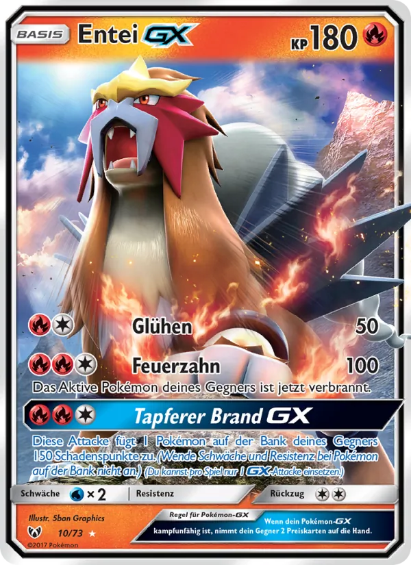Kaart Entei GX uit Shining Legends, nummer 10/73
