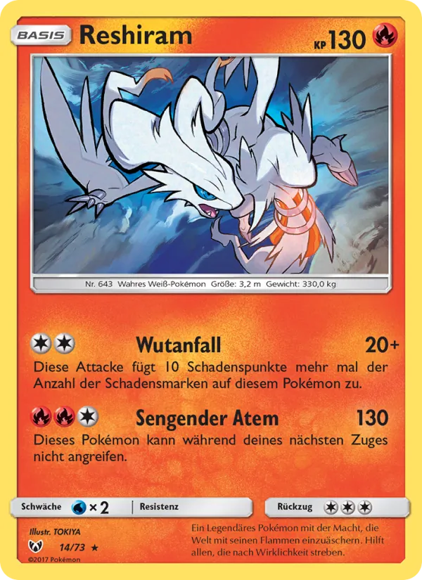 Reshiram card from Shining Legends, number 14/73