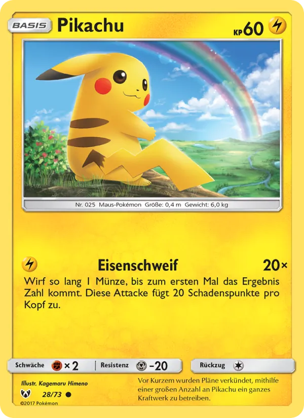 Kaart Pikachu uit Shining Legends, nummer 28/73