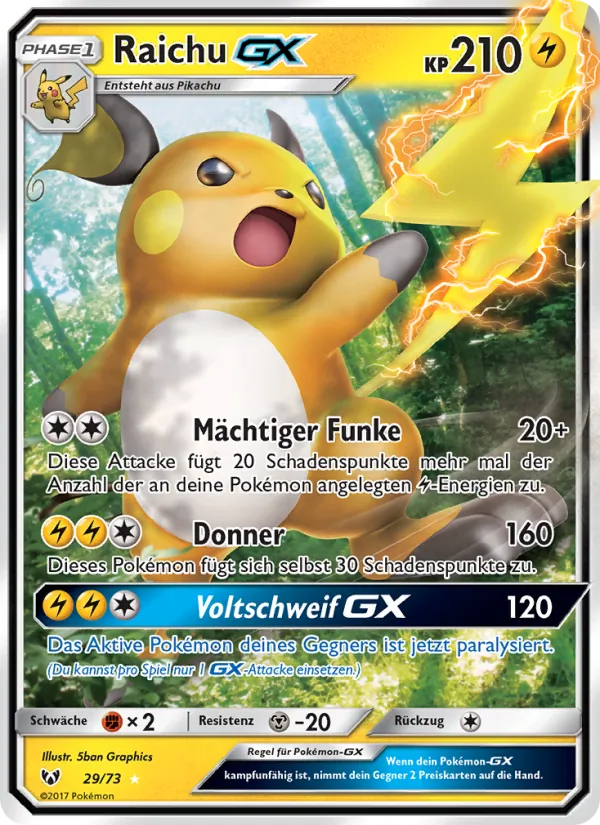 Raichu GX card from Shining Legends, number 29/73