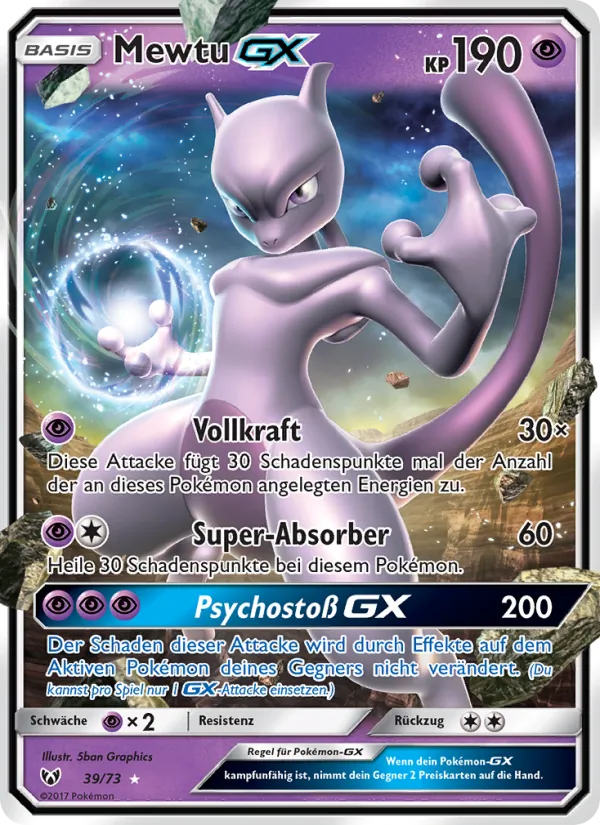 Mewtwo GX card from Shining Legends, number 39/73