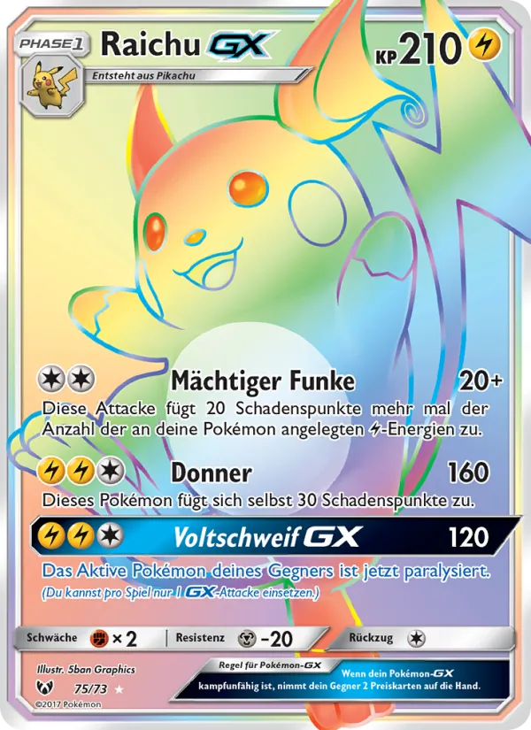 Karte Raichu GX aus Schimmernde Legenden, Nummer 75/73