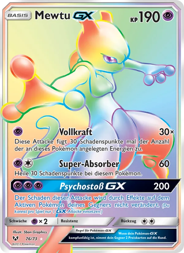 Karte Mewtu GX aus Schimmernde Legenden, Nummer 76/73