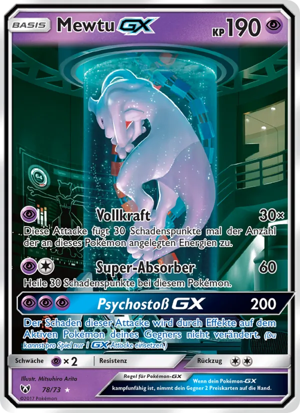 Kartu Mewtwo GX dari Shining Legends, nomor 78/73