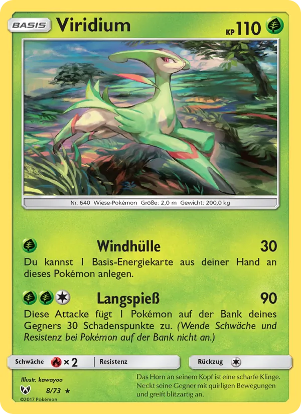 Kartu Virizion dari Shining Legends, nomor 8/73