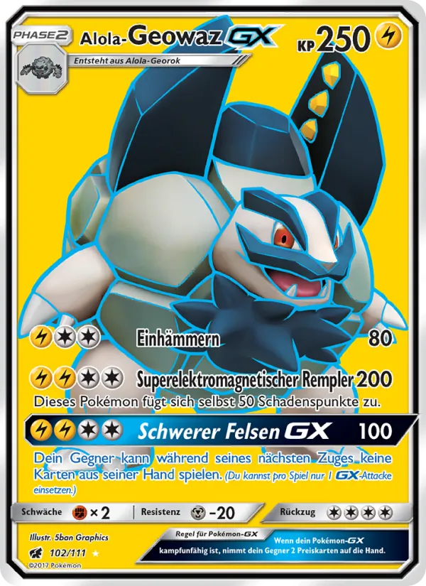 Karte Alola-Geowaz GX aus Aufziehen der Sturmröte, Nummer 102/111
