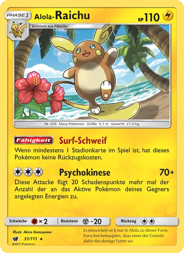 Karte Alola-Raichu aus Aufziehen der Sturmröte, Nummer 31/111