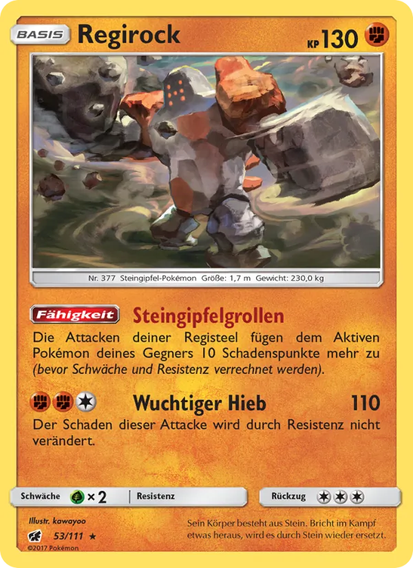 Karte Regirock aus Aufziehen der Sturmröte, Nummer 53/111