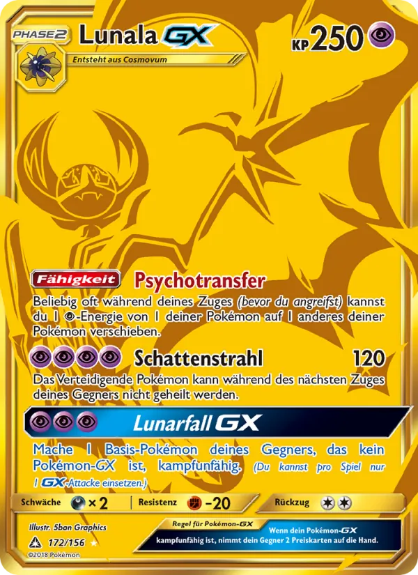Karte Lunala GX aus Ultra-Prisma, Nummer 172/156