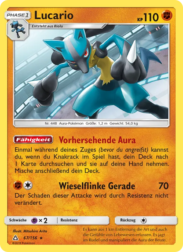 Karte Lucario aus Ultra-Prisma, Nummer 67/156