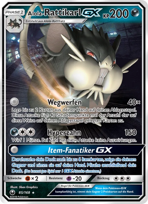 Karte Alola-Rattikarl GX aus Sturm Am Firmament, Nummer 85/168