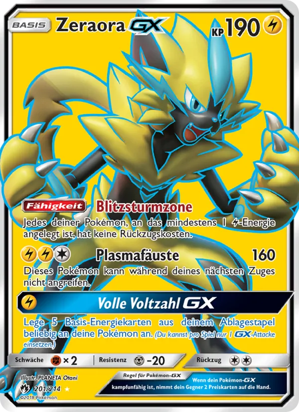 Karte Zeraora GX aus Echo des Donners, Nummer 201/214