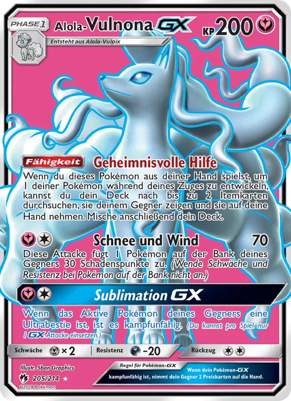 Karte Alola Vulnona GX aus Echo des Donners, Nummer 205/214