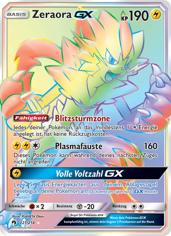 Karte Zeraora GX aus Echo des Donners, Nummer 221/214