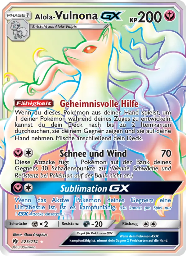 Karte Alola Vulnona GX aus Echo des Donners, Nummer 225/214