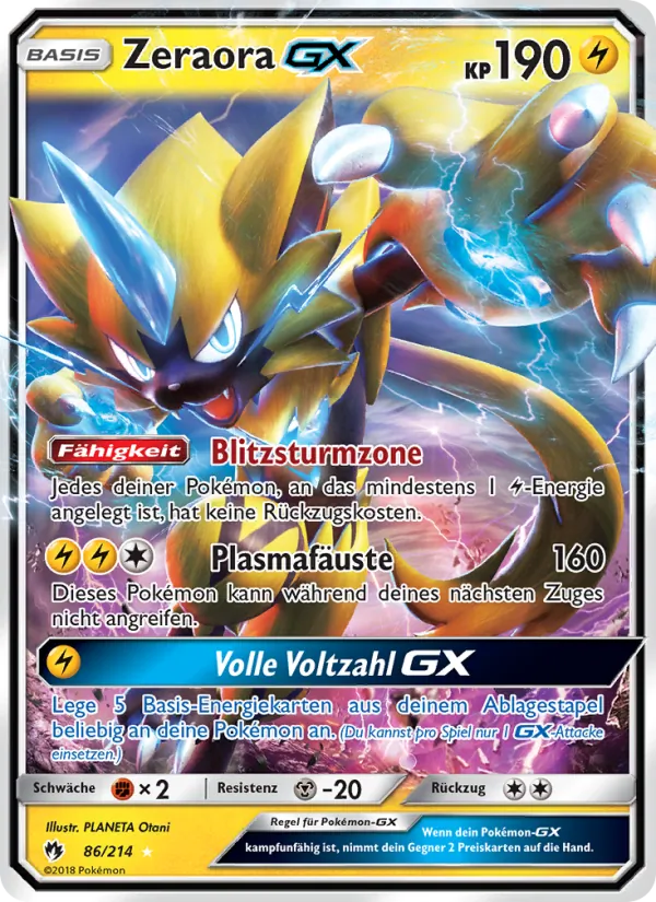 Karte Zeraora GX aus Echo des Donners, Nummer 86/214