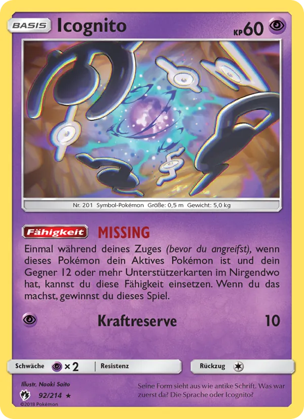 Karte Icognito aus Echo des Donners, Nummer 92/214