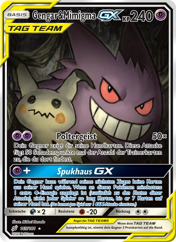 Karte Gengar & Mimigma GX aus Teams Sind Trumpf, Nummer 165/181