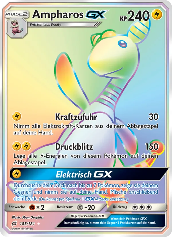 Karte Ampharos GX aus Teams Sind Trumpf, Nummer 185/181