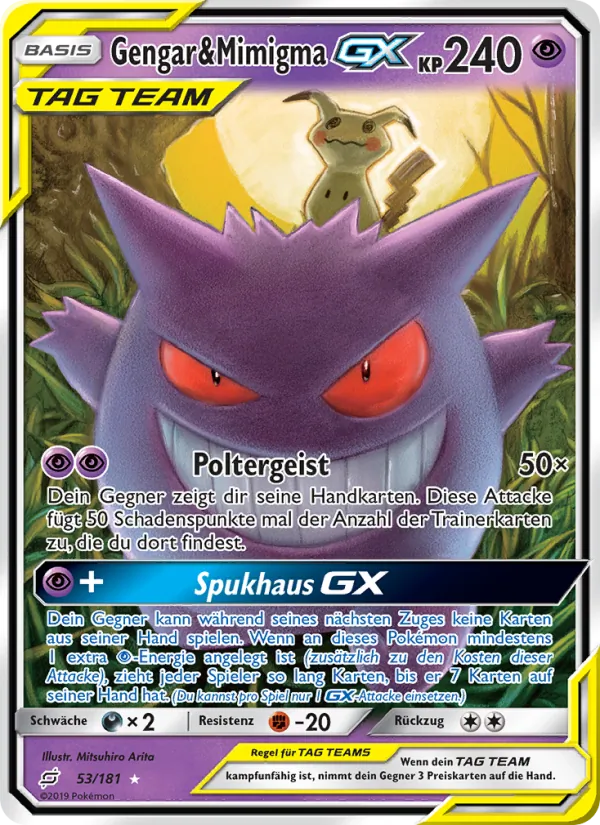 Karte Gengar & Mimigma GX aus Teams Sind Trumpf, Nummer 53/181