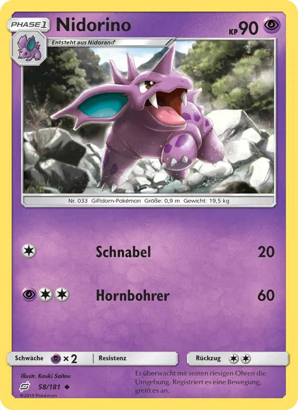 Karte Nidorino aus Teams Sind Trumpf, Nummer 58/181