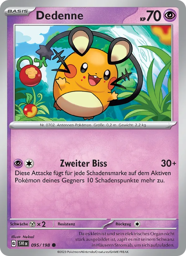 Karte Dedenne aus Karmesin & Purpur, Nummer 095/198