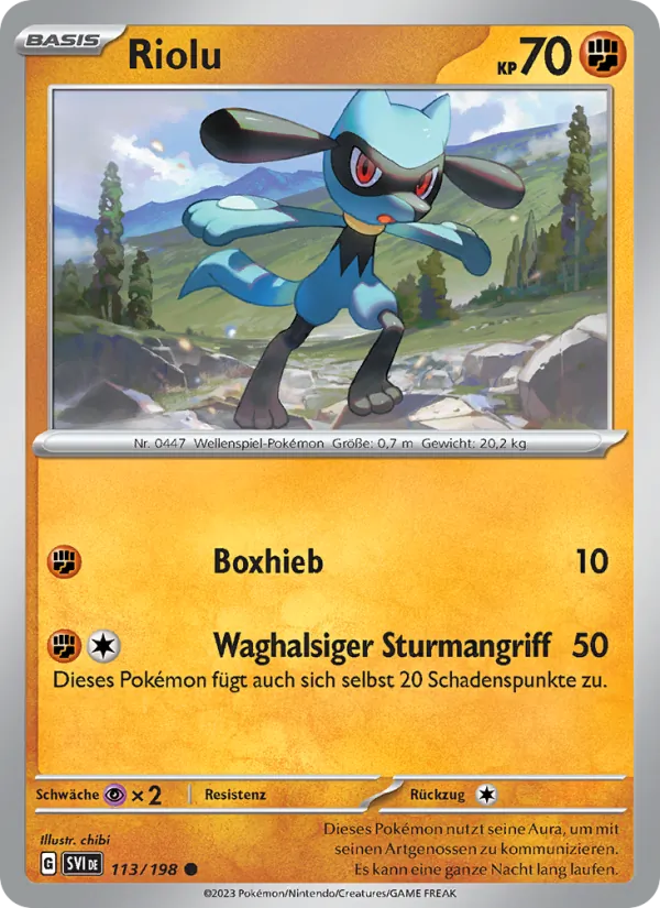 Karte Riolu aus Karmesin & Purpur, Nummer 113/198