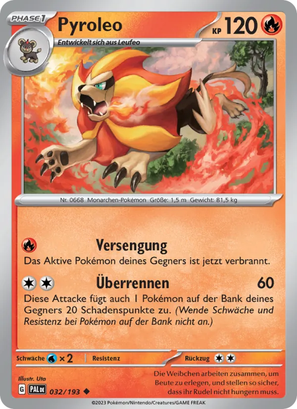 Karte Pyroleo aus Entwicklungen in Paldea, Nummer 032/193