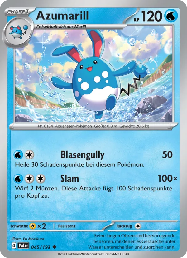 Karte Azumarill aus Entwicklungen in Paldea, Nummer 045/193