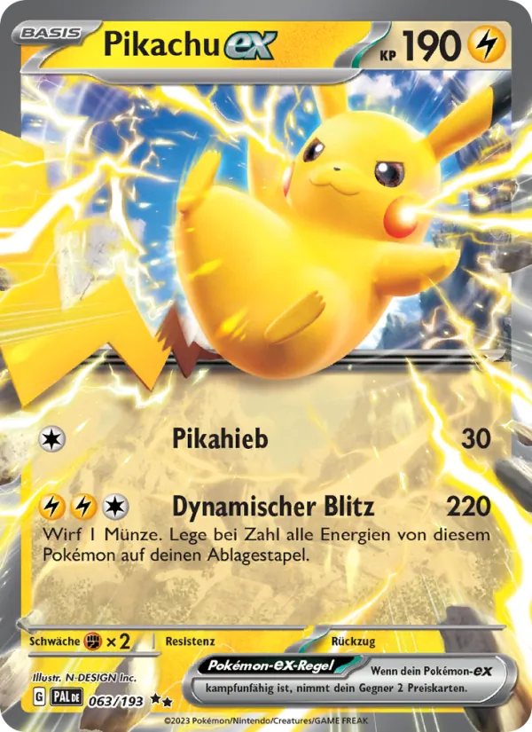 Karte Pikachu-ex aus Entwicklungen in Paldea, Nummer 063/193