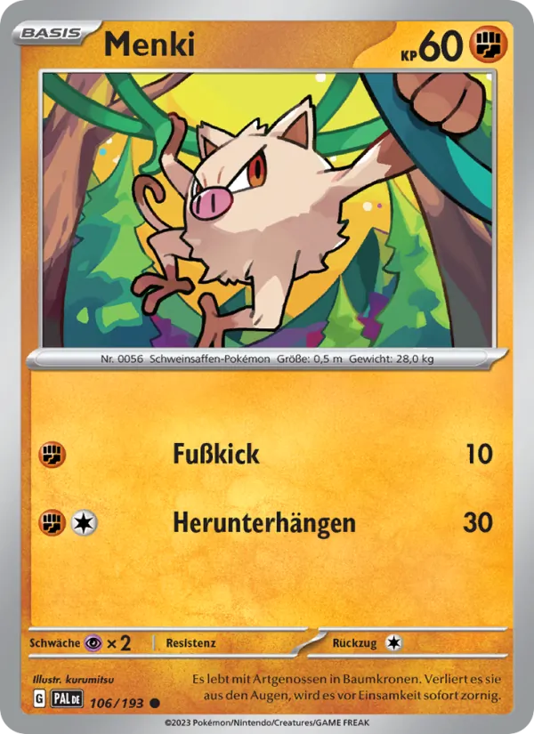 Karte Menki aus Entwicklungen in Paldea, Nummer 106/193