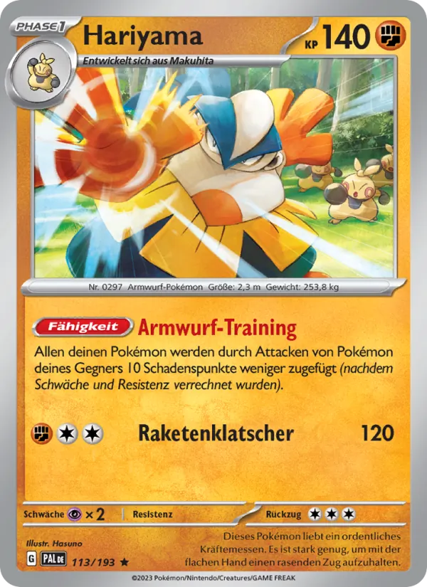 Karte Hariyama aus Entwicklungen in Paldea, Nummer 113/193