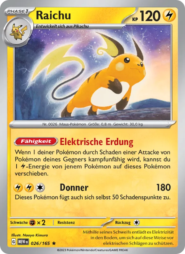 Karte Raichu aus 151, Nummer 026/165