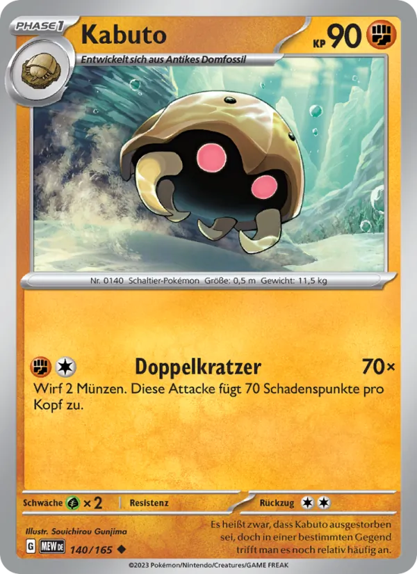 Karte Kabuto aus 151, Nummer 140/165