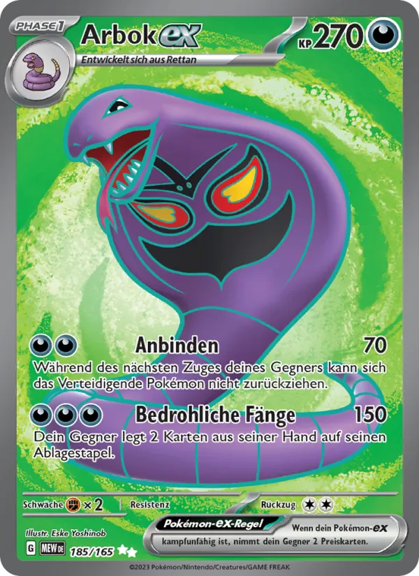 Karte Arbok-ex aus 151, Nummer 185/165