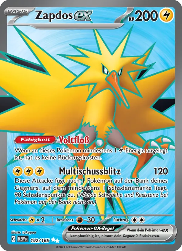 Karte Zapdos-ex aus 151, Nummer 192/165