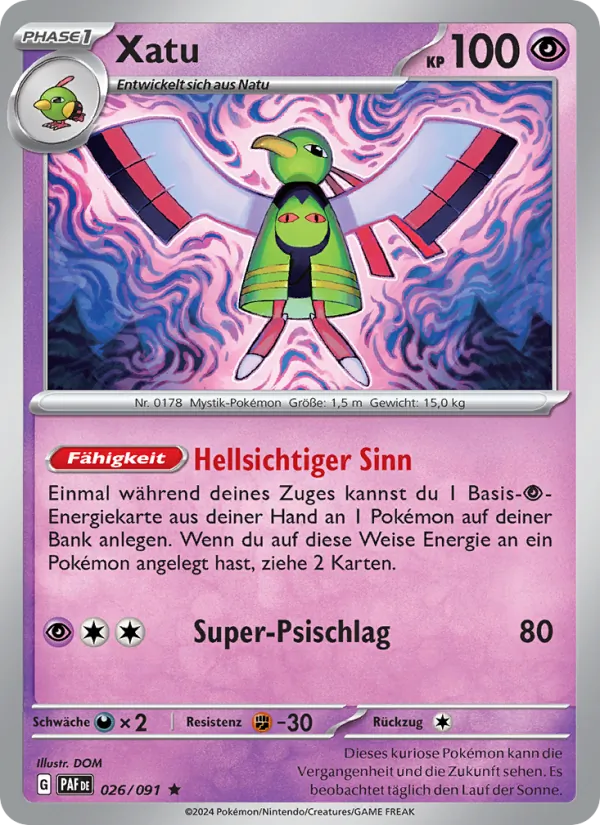 Karte Xatu aus Paldeas Schicksale, Nummer 026/91