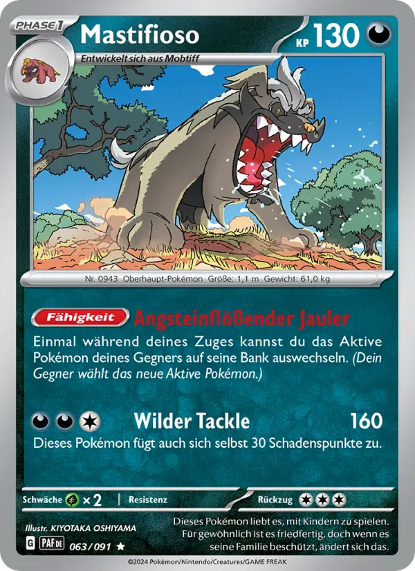 Karte Mastifioso aus Paldeas Schicksale, Nummer 063/91