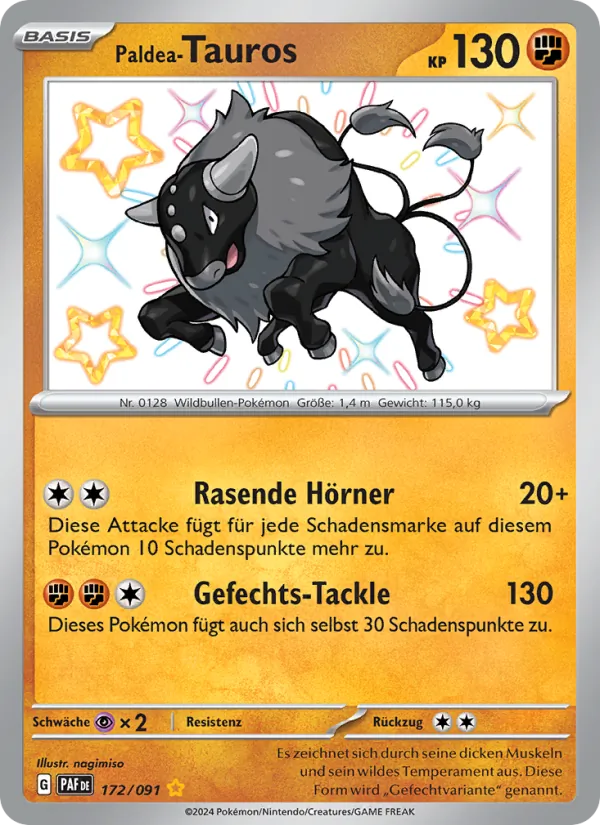 Karte Paldea-Tauros aus Paldeas Schicksale, Nummer 172/91