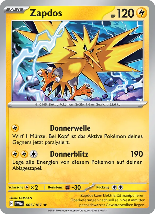 Karte Zapdos aus Maskerade im Zwielicht, Nummer 065/167