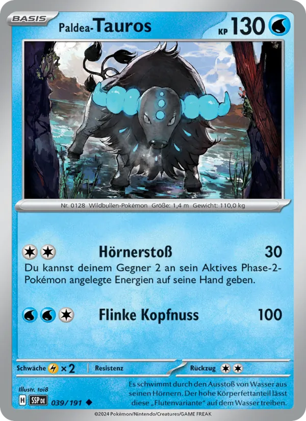 Karte Paldea-Tauros aus Stürmische Funken, Nummer 039/191
